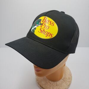 Bass Pro Shops Mesh Trucker Hat Black Adjustable Snapback Fishing Baseball Cap